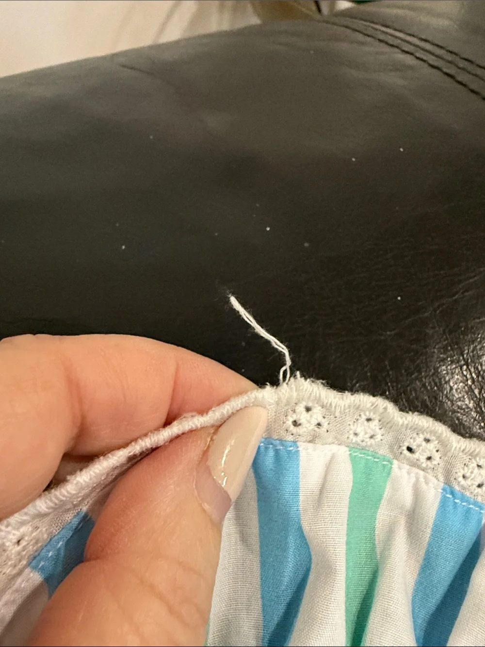 Striped Blue & Green Ruffle-Sleeve Baby One-Piece
